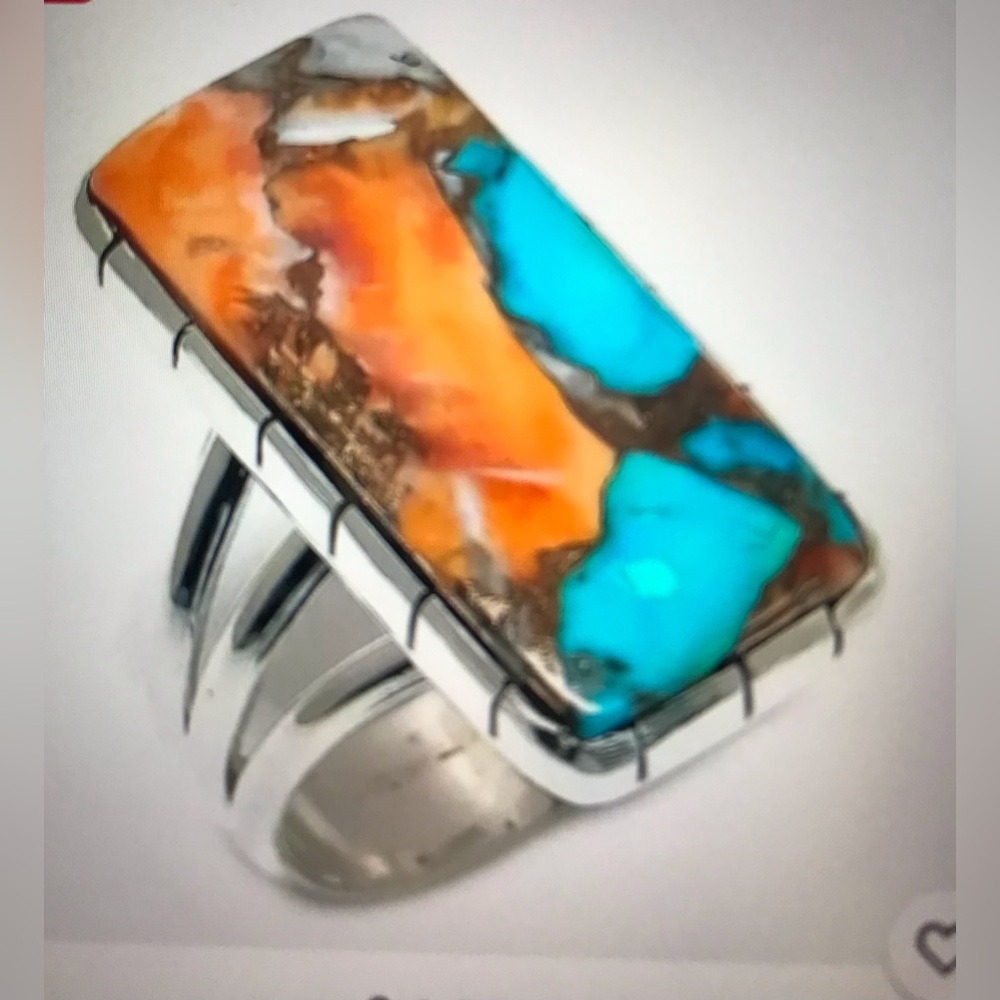 Oyster Copper Turquoise Stamped 925 Sterling Silver Ring